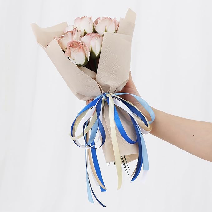 TONIFUL 6 Rolls Graduation Satin Ribbon 3/8 Inch Blue Gold White Ribbons for Gift Wrapping, Flower Bouquet, Bows, Treat Bags, Crafts, Graduation Leis, Birthday Baby Shower Party Decor(25 Yards/Roll