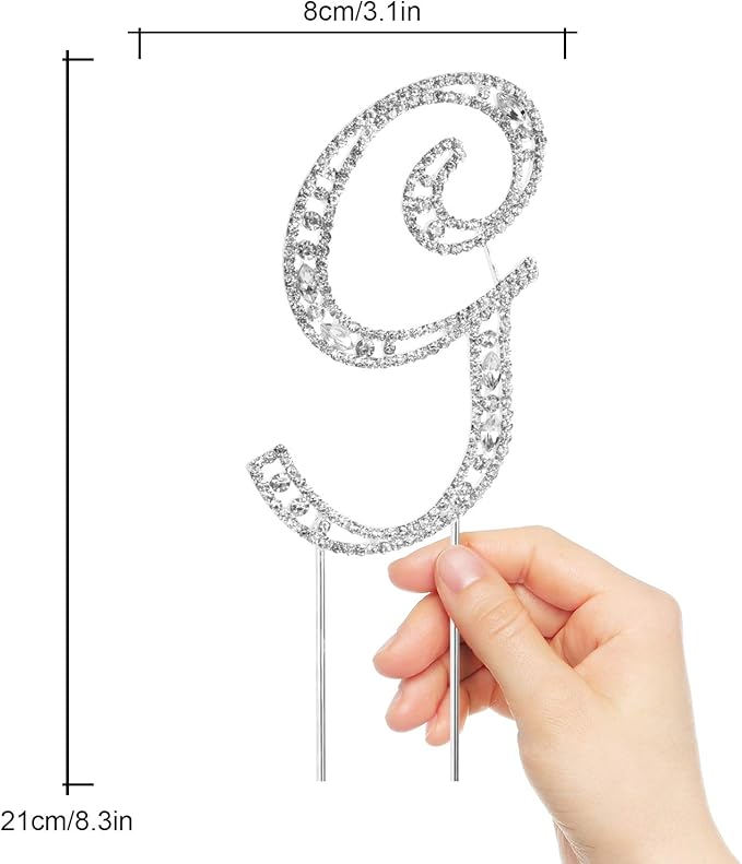 LINGPAR Letter G Cake Topper Rhinestone Crystal Silver Letter for Wedding or Anniversary Birthday Party Decoration Supplies