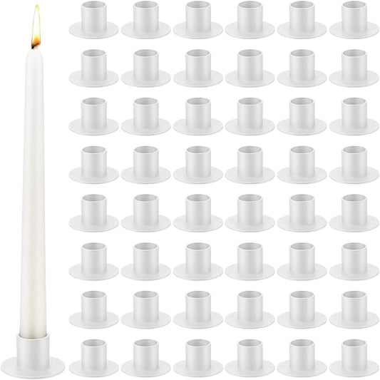 48 Pcs White Metal Taper Candle Holders Bulk for Wedding Pillar Candles Taper Candlesticks Holders Centerpieces Short Candle Stick Dinner Decor for Party Anniversary Dinning Table Gift (48, White)
