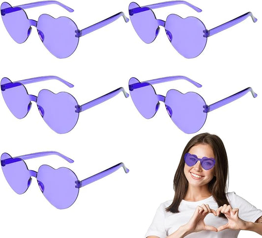 PLULON Heart Sunglasses for Women 5/12/25 Pcs, Heart Glasses Valentine Day Rimless Shaped Candy Color Fun Glasses Party Favor