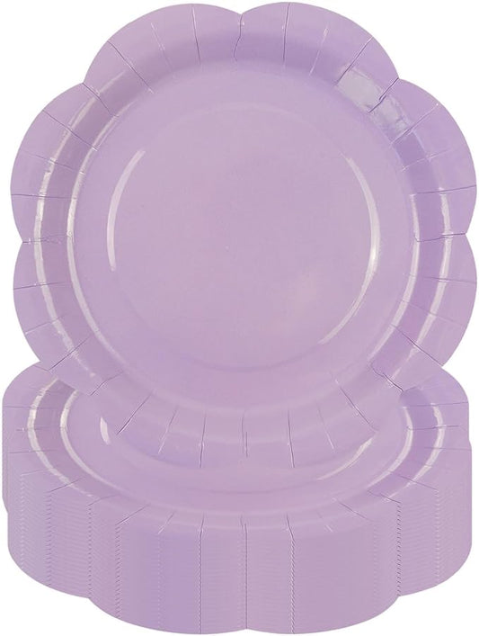 30 Pack Light Purple Paper Plates 9 Inch, Disposable Scalloped Plates Cake Dessert Plate for Dinner Baby Shower Wedding Bridal Shower Birthday Party Supplies (Light Purple, 9 inch)