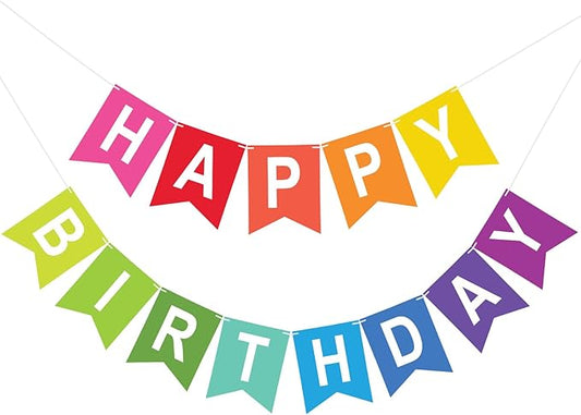 Happy Birthday Banner Birthday Party Banner NO DIY Happy Birthday Sign Pre-Strung Birthday Hanging Decoration for Women Girl Men Boy Party Supplies (Multicolor)