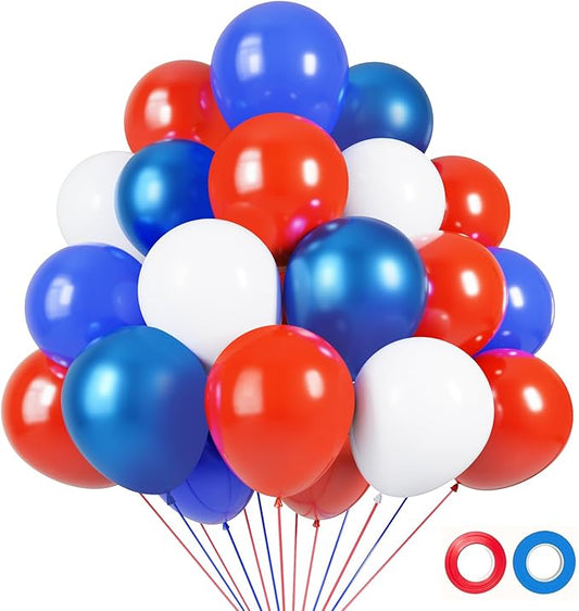 Red White and Blue Latex Balloons 55 PCS 4th of July Balloons 12inch Red White and Blue Balloons for Decorations Independence Day Patriotic Anniversary Graduation Birthday Wedding