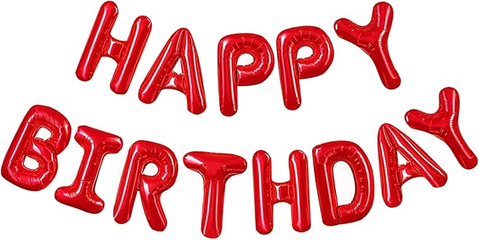 CANREVEL Happy Birthday Banner 13pcs 16 Inch Mylar Foil Letters Sign Balloons Birthday Party Decorations for Kids and Adults - 3D Red