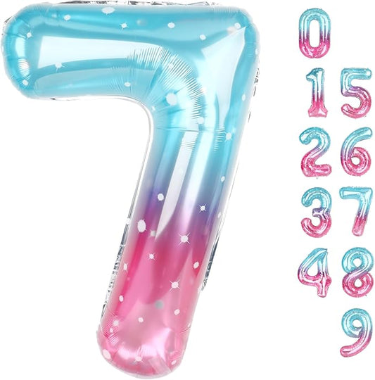 40 Inch Number 7 Balloon, 6 7 Birthday Decorations, Pink Purple Blue Seven Birthday Decor, 7 17 27 70 Year Old Balloon Number for Engagement, Wedding, Graduations