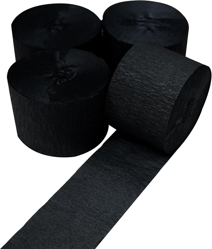 AOODOOM Crepe Paper Streamers 4 Rolls 328ft, Black Pack of Party Streamers for Birthday Decorations, Party Decorations, Wedding Decorations