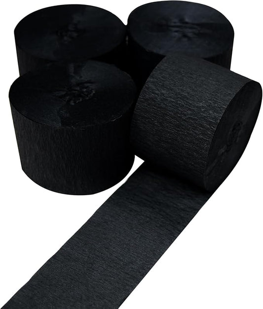 AOODOOM Crepe Paper Streamers 4 Rolls 328ft, Black Pack of Party Streamers for Birthday Decorations, Party Decorations, Wedding Decorations