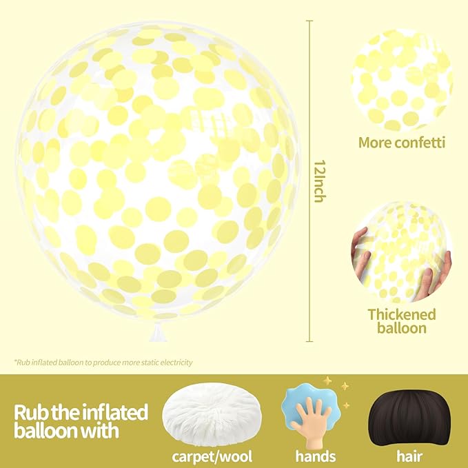 25 Pcs Yellow Confetti Balloons, 12 Inch Thickened Clear Latex Balloon with Confetti Inside for Birthday Party Baby Shower Aniversary Engagement Bridal Shower Decorations Supplies (Yellow Confetti)