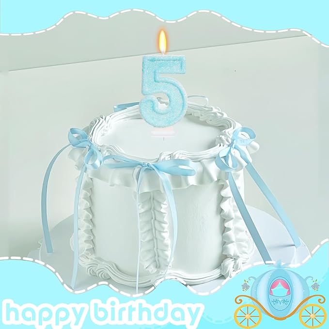 Blue Birthday Candles - Number 5 Candle for 5th Birthday Decorations Girl Boy, Sky Blue Cake Decorations Sweet Theme Party Supplies