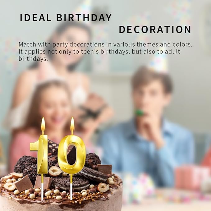10 Birthday Candle for 10th Birthday Decorations for Boys Number 10 Candle Boy 10 Candle Birthday Girl 10th Birthday Cake Topper Gold Number Candles (10 Gold)
