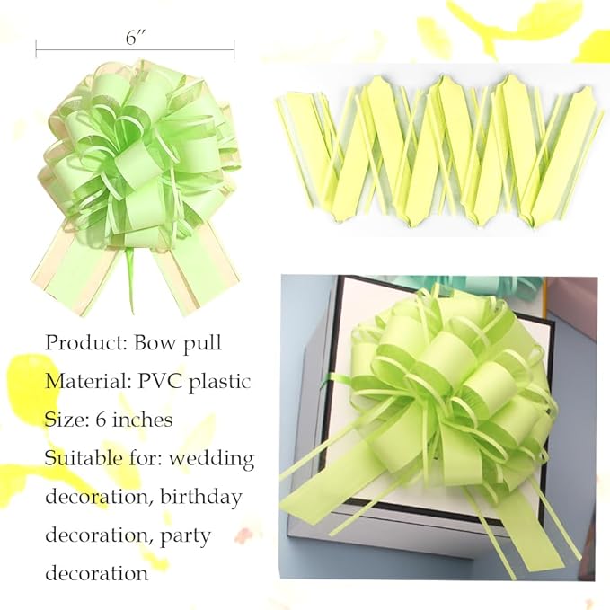 6 Pieces Pull Bows Wrapping Pull Bows for Gift Wrapping, Christmas, Party Birthday Gift Wedding Ribbon Bows for Wrapping Boxes or Flower Decorations (Fruit Green)