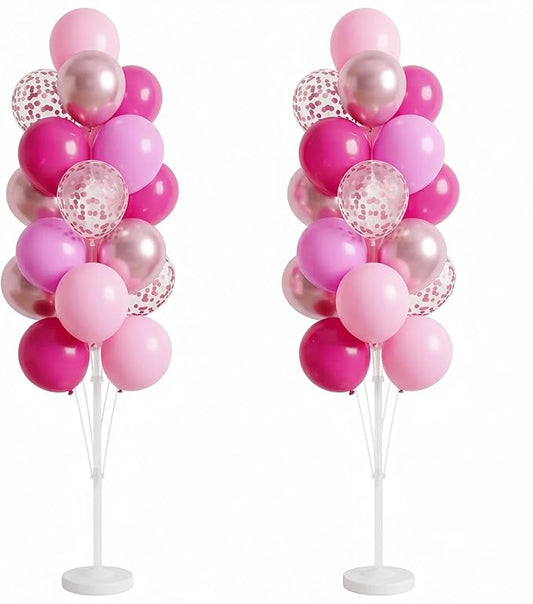 Balloon Column Kit Set of 2 With Balloons Included - Balloon Tower with Stand, Base, and Pole,Backdrop Decoration for Wedding, Baby Shower, Birthday Party (3xMetallic Light Pink)