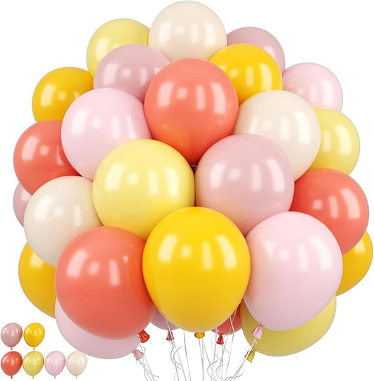 Pink and Yellow Balloon,50PCS 12 Inch Boho Pink Balloons Retro Orange Pastel Pink Yellow Nude Ballons for Girls Birthday Autumn Baby Shower Wedding Engagement Flower Fall Party Decorations