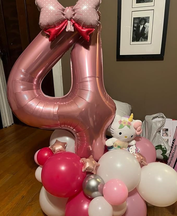 Pastel Pink 4 Balloons, 40 Inch Large Light Pink Foil Number Balloons 0-10, Self-Sealing 4th Birthday Balloon for Girls Women Anniversary Baby Shower Princess Party Decorations Supplies