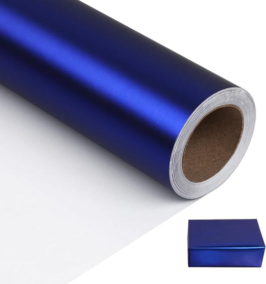 NESCCI Matte Metal Blue Wrapping Paper, Solid Color Paper,Gift Wrapping Paper,Perfect for Wedding,Valentine's Day,Birthday, Christmas,Baby Shower,DIY Bouquet (17 Inches X 32.8 Feet)