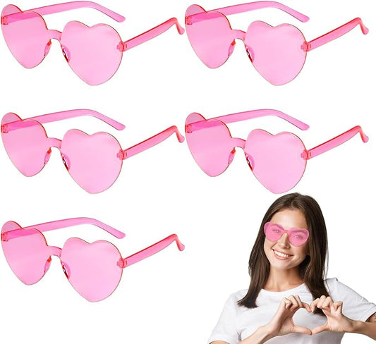 PLULON Heart Sunglasses for Women 5/12/25 Pcs, Heart Glasses Valentine Day Rimless Shaped Candy Color Fun Glasses Party Favor