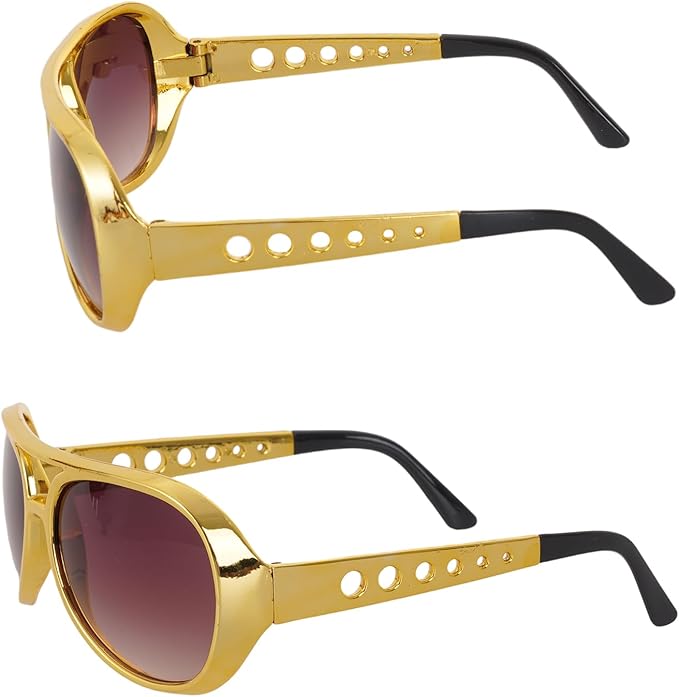 tiggell 12 pcs Disco Sunglasses 50s 60s Rock Star Cool Golden Costume Glasses for Halloween Cosplay Dress Up Christmas Birthday Party (Gold)
