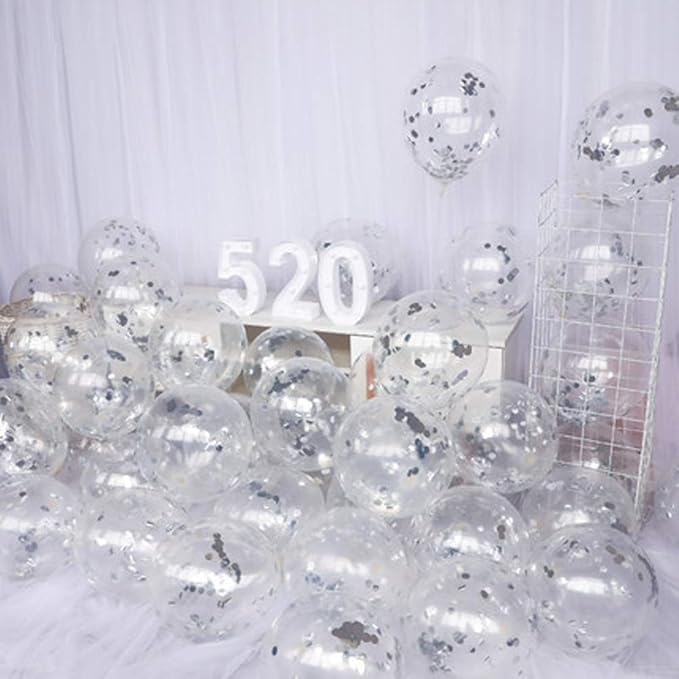 Party Balloons 12inch 50 Pcs Latex Confetti Balloons Birthday Balloons Party Decoration Wedding Baby Shower Christmas Party-Confetti Silver