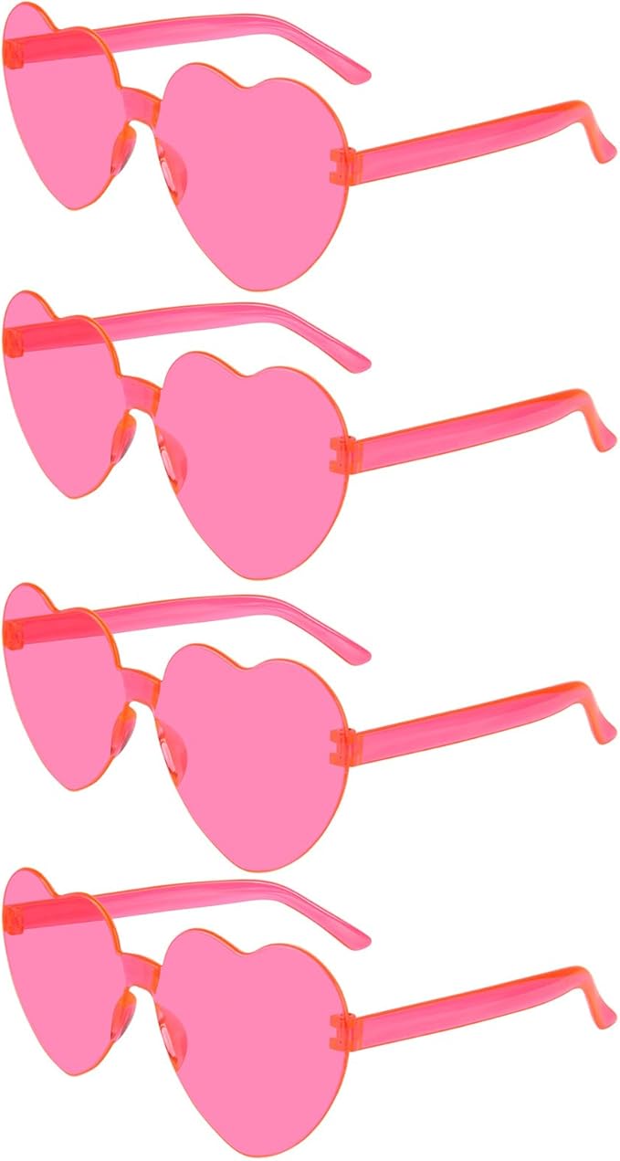 NACHLYNN 4 Pairs Rose Red Heart Sunglasses for Women Rimless Heart Shaped Sunglasses Candy Glasses for Party Favors