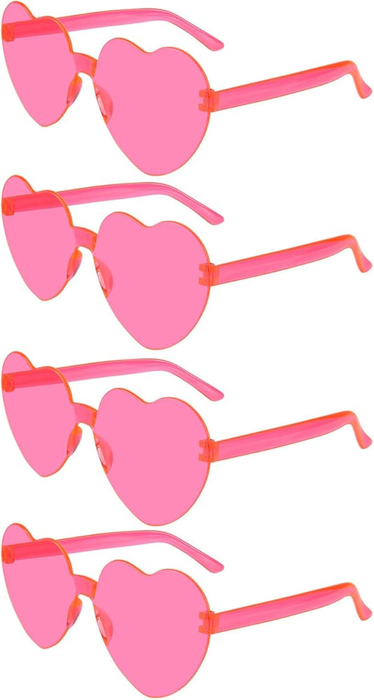 NACHLYNN 4 Pairs Rose Red Heart Sunglasses for Women Rimless Heart Shaped Sunglasses Candy Glasses for Party Favors