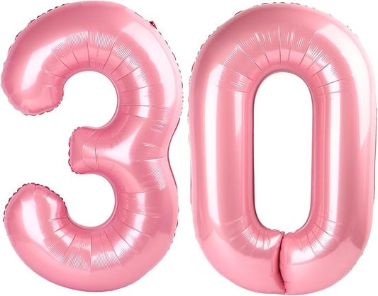 Balloon Number 30, 40 Inch Happy 30th Birthday Decoration for Her Him, Pastel Pink Foil Number Balloons for Celebration Engagement Memorial Day's Big Event Supplies