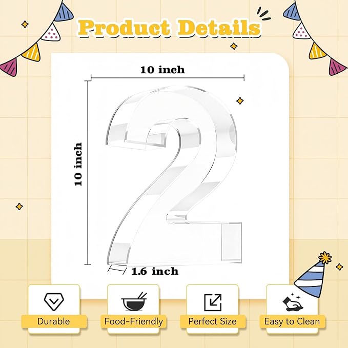 Ledido 10’’ Acrylic Number Charcuterie Board Box, Reusable Fillable Serving Tray for Candy Cake Fruit Snack, Easy-Clean Acrylic Charcuterie Tray for Birthday Anniversary Party Decorations, Number 2