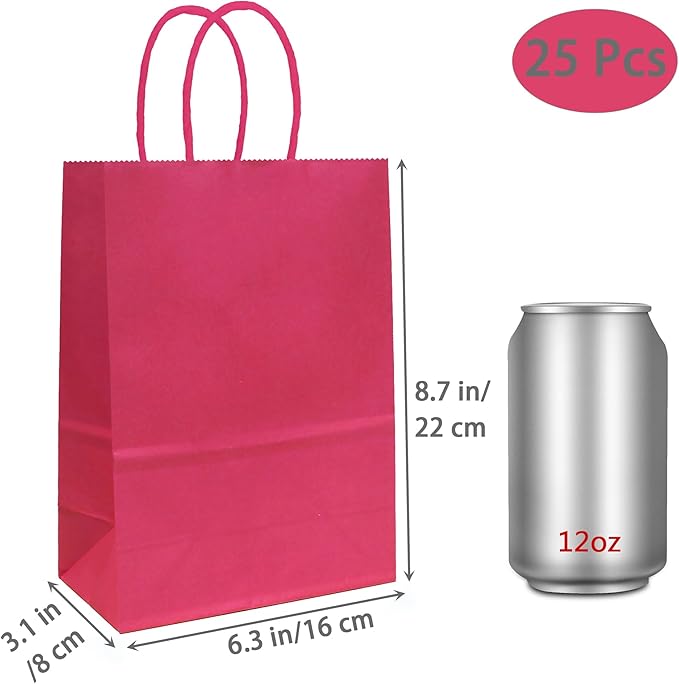 ADIDO EVA 25 PCS Rose Pink Gift Bags Small Paper Bags with Handles for Party Favor (8.2 x 6 x 3.1 in, Peach Pink)