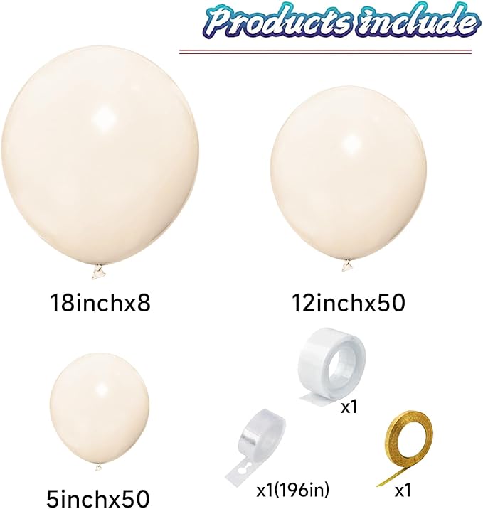 Sand White Balloon Arch Kit 111Pcs 18 12 5 Inch Latex Party Balloons Garland for Birthday Baby Shower Wedding Engagement Anniversary Christmas Party Decorations