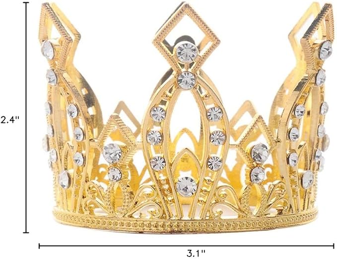 JANOU Mini Crown Tiara Cake Topper Crystal Children Hair Ornaments for Wedding Birthday Baby Shower Party Cake Decoration (Gold)