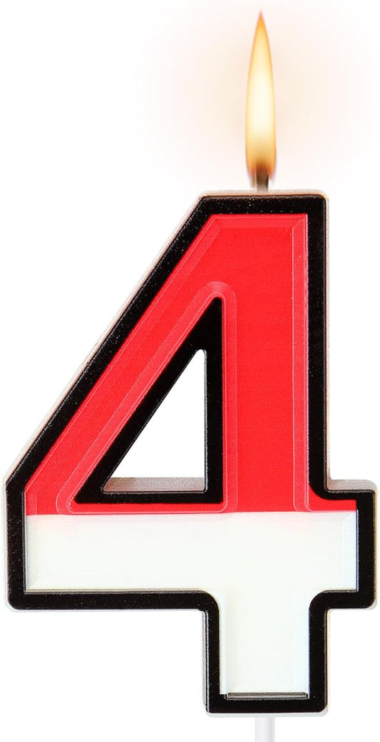 Conelist Cartoon Red and White Birthday Cake Candle Numeral Birthday Cake Topper for Animated Decoration Cartoon Party Supplies(Number 4)