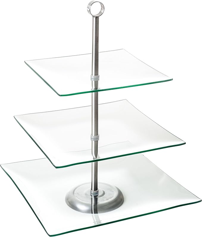 Home Dess Chef Buddy Three Tier Square Glass Buffet and Dessert Stand, 1 Pack, Clear
