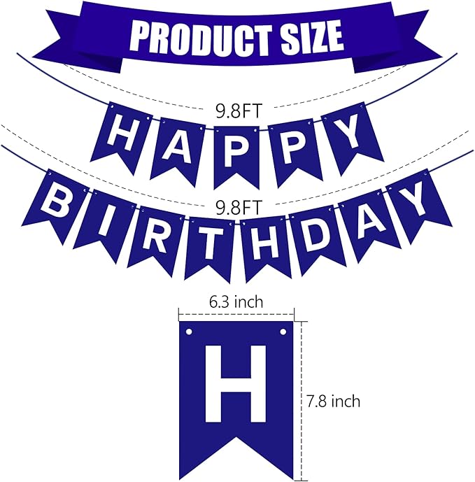 Pre-Strung Navy Blue Happy Birthday Banner Signs Party Decorations for Women Men Girls Boys