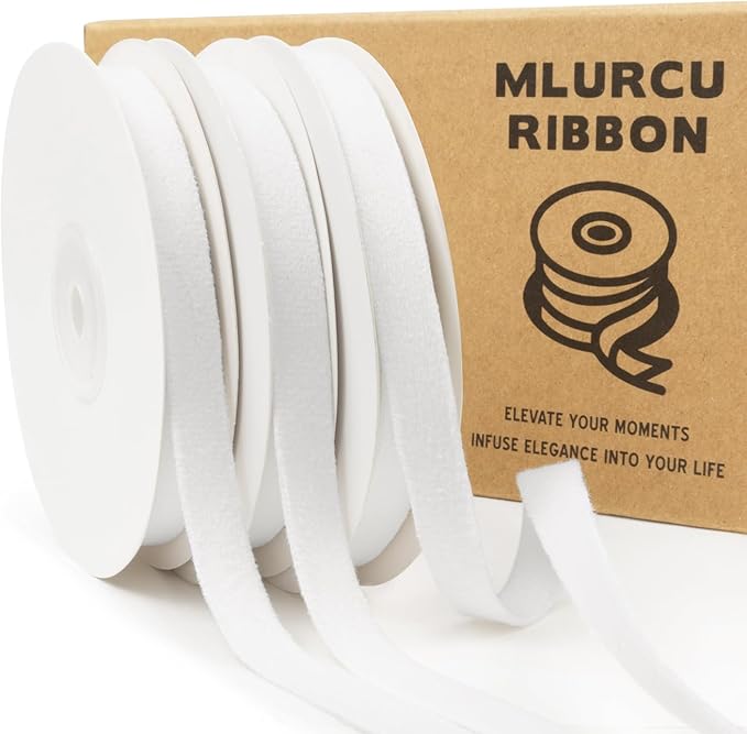 White Velvet Ribbon 3/8 Inch x 21Yd Double Faced Thin White Ribbons Set for Christmas Tree Ornaments Gift Wrapping Wedding Decoration Wreath & Hair Bows Making