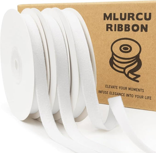 White Velvet Ribbon 3/8 Inch x 21Yd Double Faced Thin White Ribbons Set for Christmas Tree Ornaments Gift Wrapping Wedding Decoration Wreath & Hair Bows Making