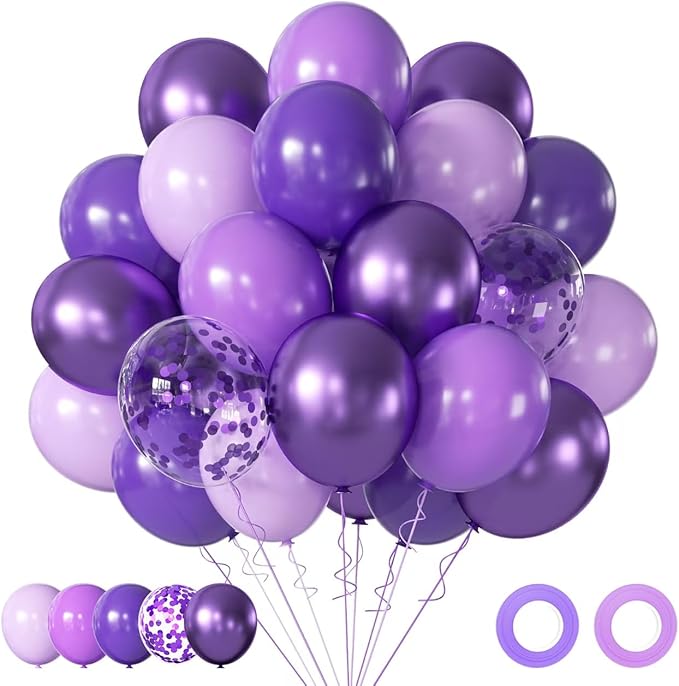 AIOZX Purple Latex Balloon Set - 50 Pcs 12 Inches Dark Purple Balloons Metallic Purple Balloons for Birthday Wedding Baby Shower Party Decoration