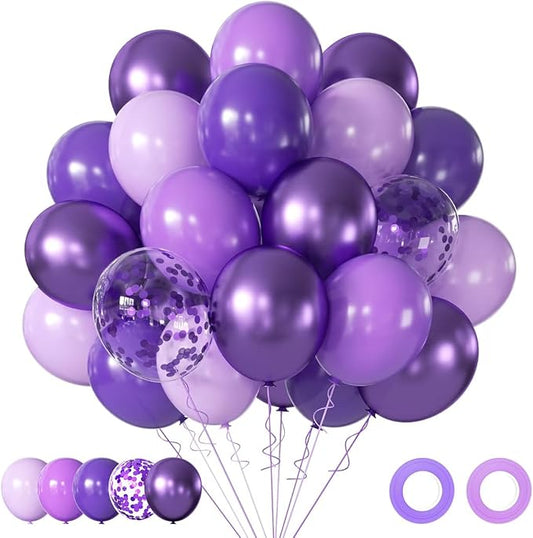 AIOZX Purple Latex Balloon Set - 50 Pcs 12 Inches Dark Purple Balloons Metallic Purple Balloons for Birthday Wedding Baby Shower Party Decoration