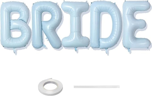 40 Inch Baby Blue BRIDE Balloons, Large Light Pastel Bride Foil Helium Balloon Banner for Bachelorette Something Blue Before I Do Bridal Shower Wedding Engagement Bride To Be Party Decorations