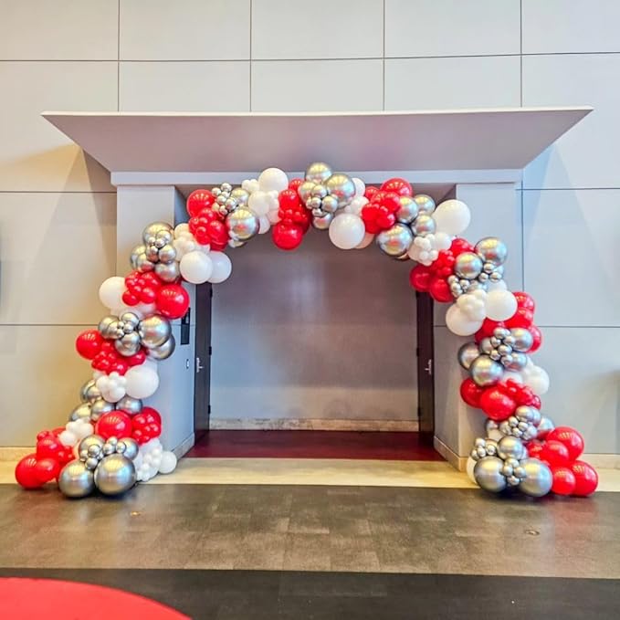 144Pcs Christmas Balloon Arch Garland Kit, Red White Silver Transparent Snowflake Latex Balloons with Candy Cane Foil Balloons for Christmas Winter Wonderland Baby Shower Birthday Party Decorations