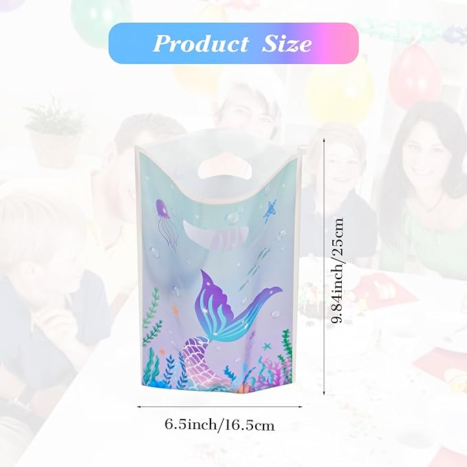 Agaommio 40PCS Mermaid Party Favor Bags Christmas Gift Bag Under the Sea Plastic Gift Bag Goodie Bags Mermaid Tail Treat Bag with Handles for Girls Kids Birthday Party Supplies 6.3"x 9.45"
