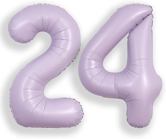 SUWEN 40 Inch Light Purple Large 24 Balloon Number Big Foil Helium Lavender Number Balloons Huge Mylar 0-9 Giant Jumbo Happy 24th Birthday Party Anniversary Decorations