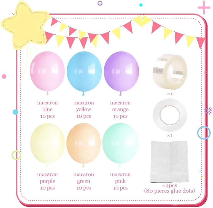 Pastel Balloons, 12 Inch 60 Pcs Pastel Rainbow Balloons Assorted Colors for Unicorn Party, Rainbow Party, Baby Shower,Spring Birthday, Wedding Decorations