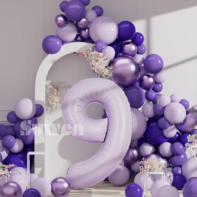 SUWEN 40 Inch Light Purple Large 9 Balloon Number Big Foil Helium Lavender Number Balloons Huge Mylar 0-9 Giant Jumbo Happy 9th Birthday Party Anniversary Decorations