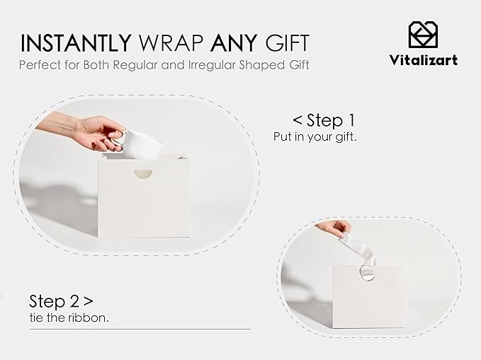 Vitalizart Paper Gift Bags With Ribbon Handles Set of 10 White Bulk Reusable For Gift Wrap Girls Kids Birthday Bridal Shower Party Favors Goodie Bags Candy Toys Christmas 7.87"x3.54"x7.09" Small Size