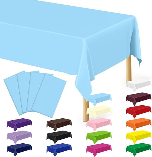 4 PCS SkyBlue Plastic Tablecloth, 54" x 108" Waterproof Picnic Table Cover for Indoor Outdoor, Disposable Stain Resistant Table Cloth of Baptism Decorations, Picnic Camping Party Essentials