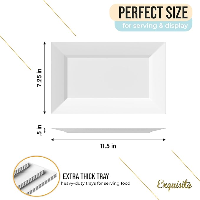 Exquisite Plastic Serving Trays For Party - 20 Pcs 11.5 Inch White Serving Platters, Plastic Trays For Food, White Tray, Food Tray Disposable Platters For Parties, Catering & Buffet