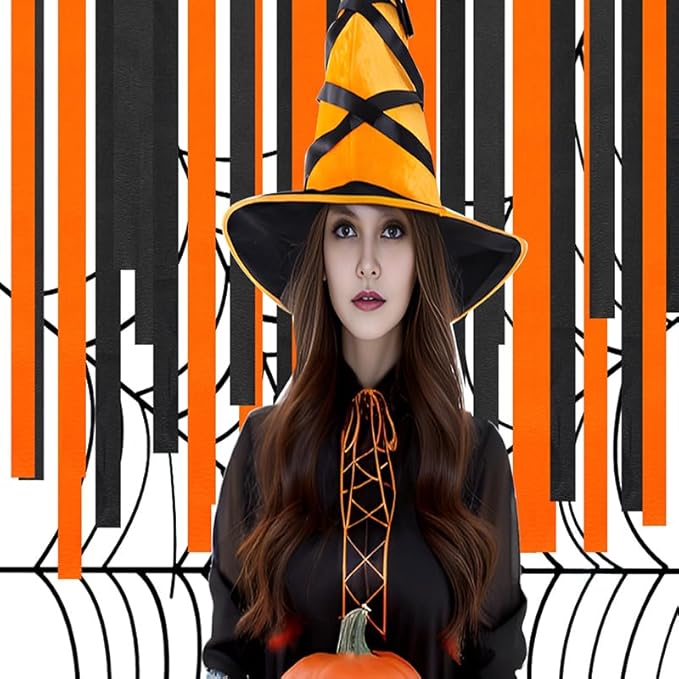 jiebor Halloween Streamers Crepe Paper Orange and Black Streamers 492 Ft 6 Rolls for Halloween Party Wedding Birthday Office Door Wall Decorations Flower Making