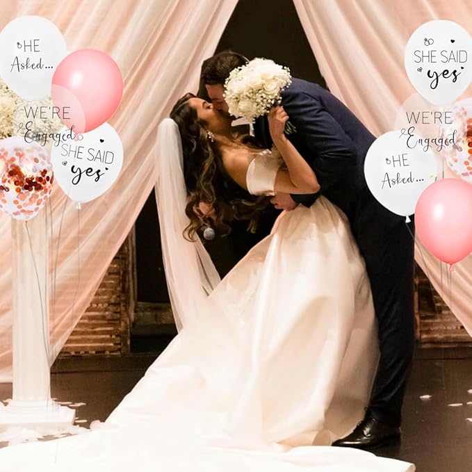 Engagement Party Balloons HE ASKED,SHE SAID Yes WE'RE ENGAGED Balloons Rose Gold Confetti Latex Balloon for Bridal Shower Engagement Bachelorette Wedding Party Decoration