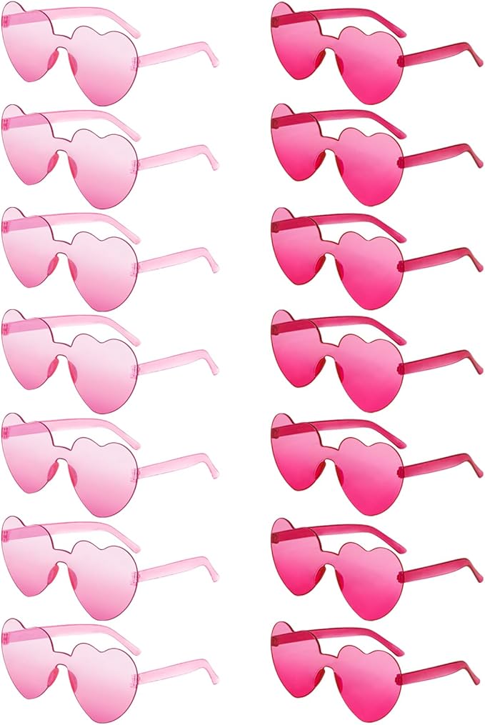 14/42 Pack Heart Sunglasses for Women, Fun Cute Rimless Transparent Candy Color Heart Glasses Party Favors