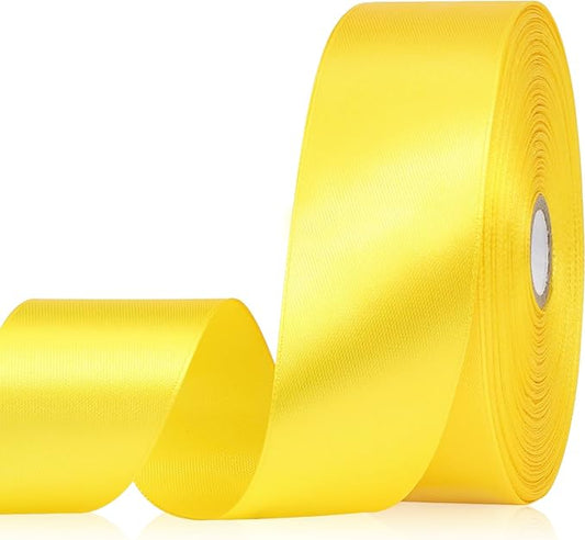 Yellow Ribbon 1-1/2 Inch, 60 Yards Yellow Satin Ribbon for Flower Bouquet, Fabric Ribbon for Gift Wrapping Crafts Halloween Wedding Christmas Birthday