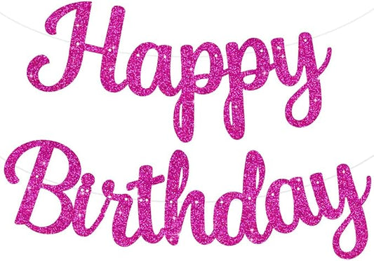 BEISHIDA Happy Birthday Banner - NO DIY,Rose Red 10Feet Pre-Strung-Glitter Birthday Sign Garland Backdrop Decorations for Women men Party
